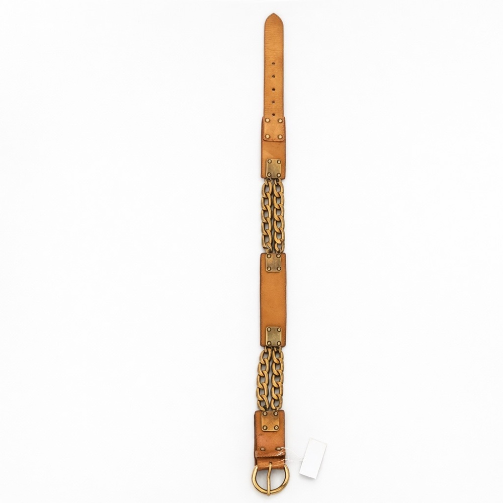Linea Pelle Cognac Leather & Antique Brass Double Chain Waist Belt